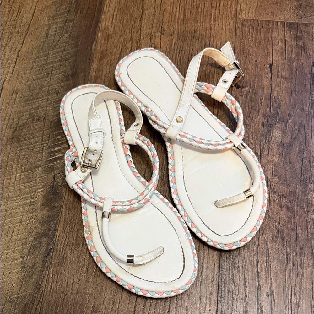 Women’s Cream Braided Toe-Post Sandals